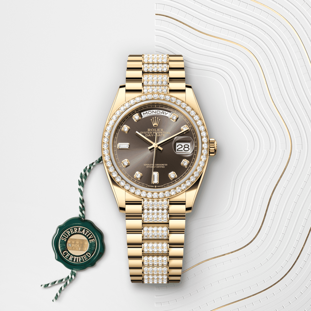 Rolex Day-Date 36 Oyster, 36 mm, sarı altın ve pırlanta M128348RBR-0007