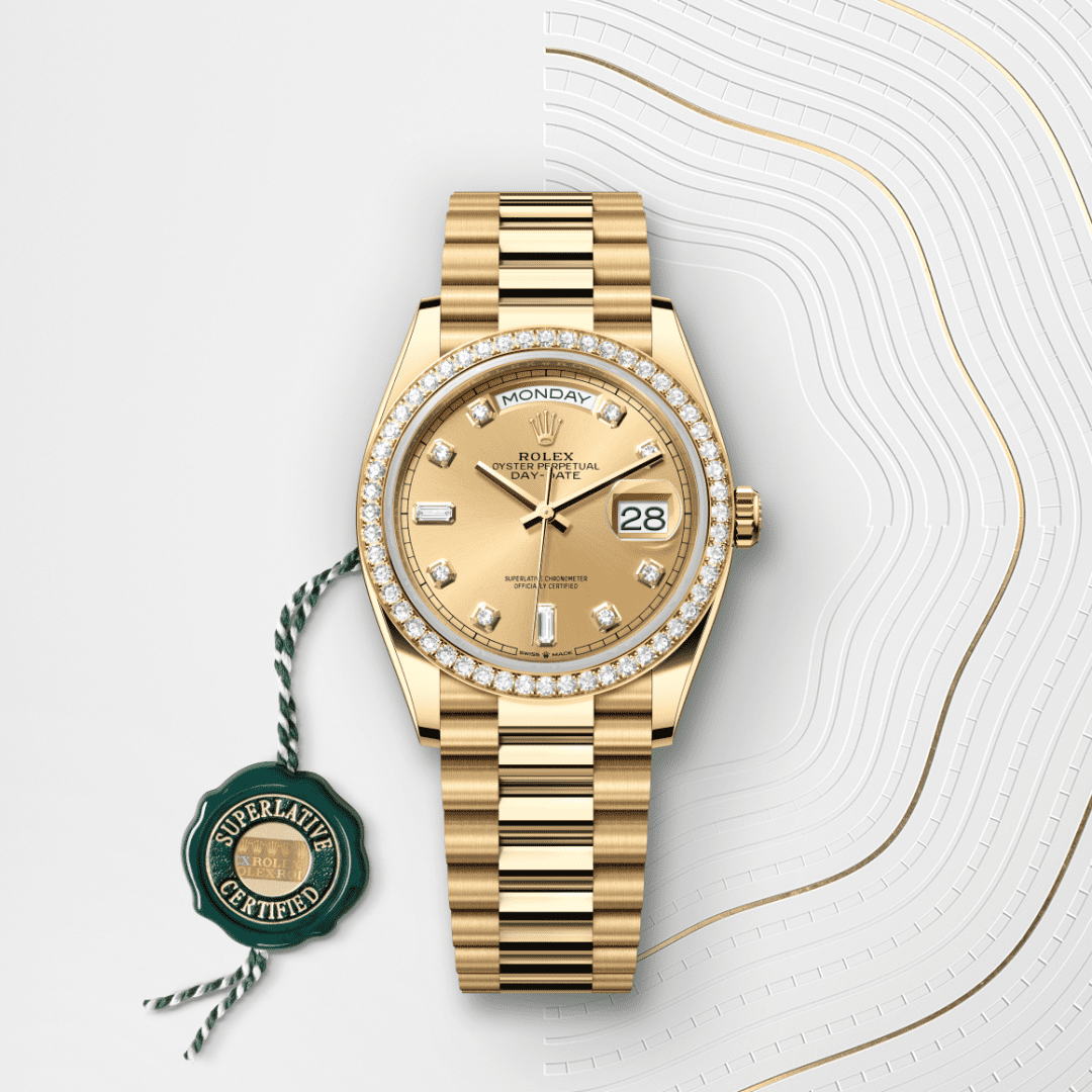 Rolex Day-Date 36 Oyster, 36 mm, sarı altın ve pırlanta M128348RBR-0008