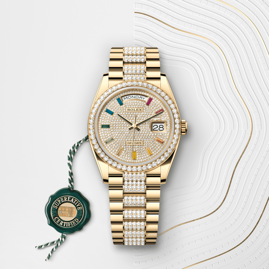 Rolex Day-Date 36 Oyster, 36 mm, sarı altın ve pırlanta M128348RBR-0031