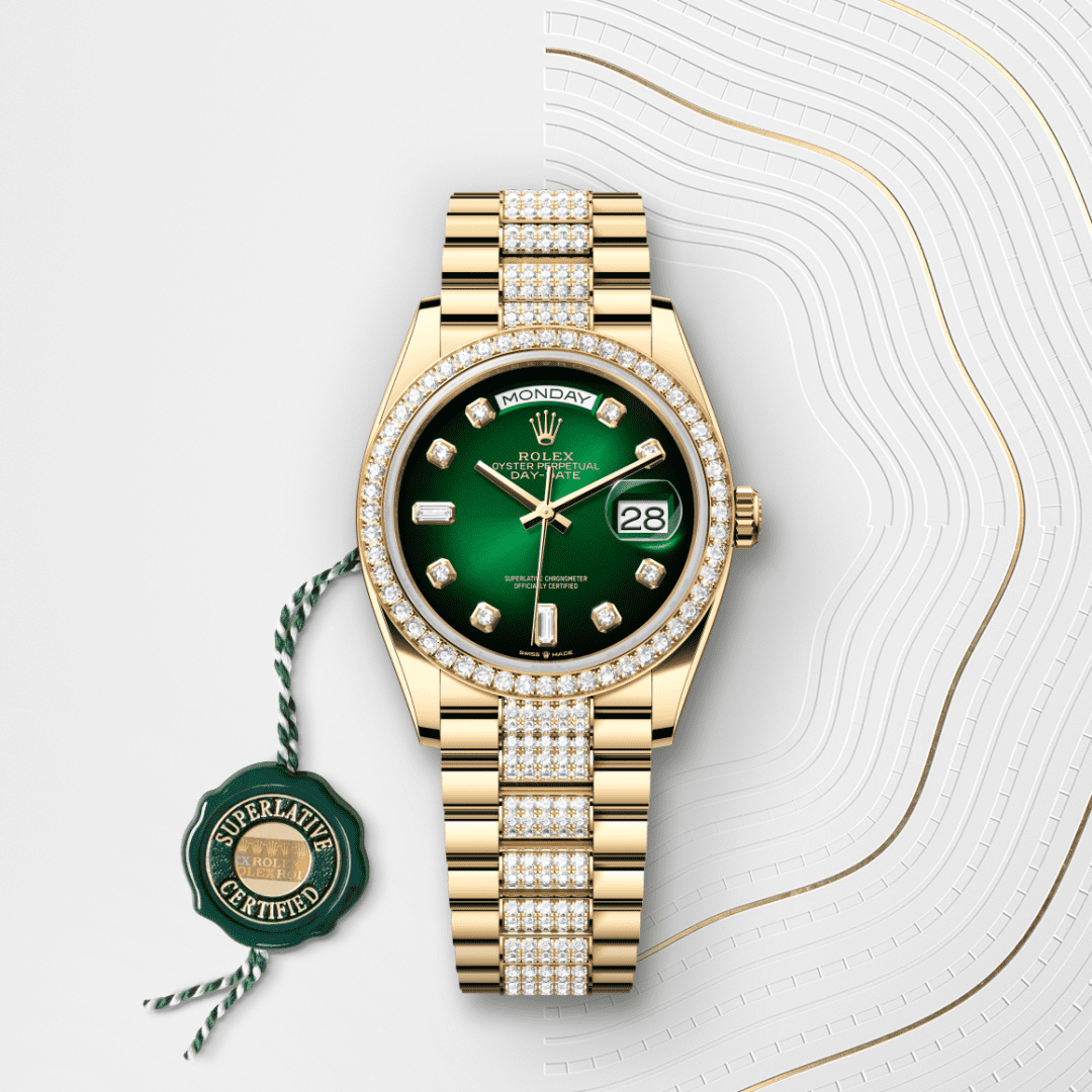 Rolex Day-Date 36 Oyster, 36 mm, sarı altın ve pırlanta M128348RBR-0036