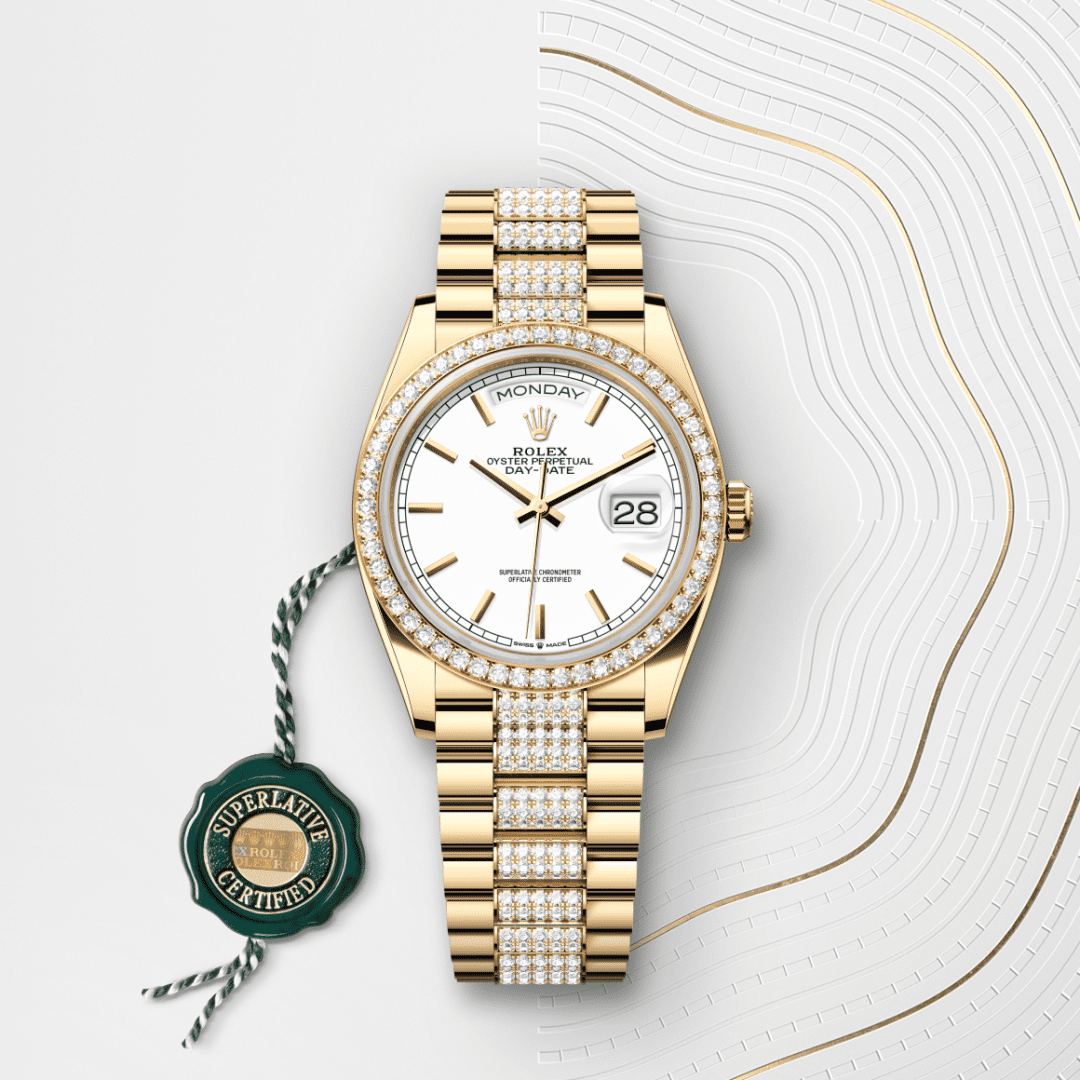Rolex Day-Date 36 Oyster, 36 mm, sarı altın ve pırlanta M128348RBR-0048