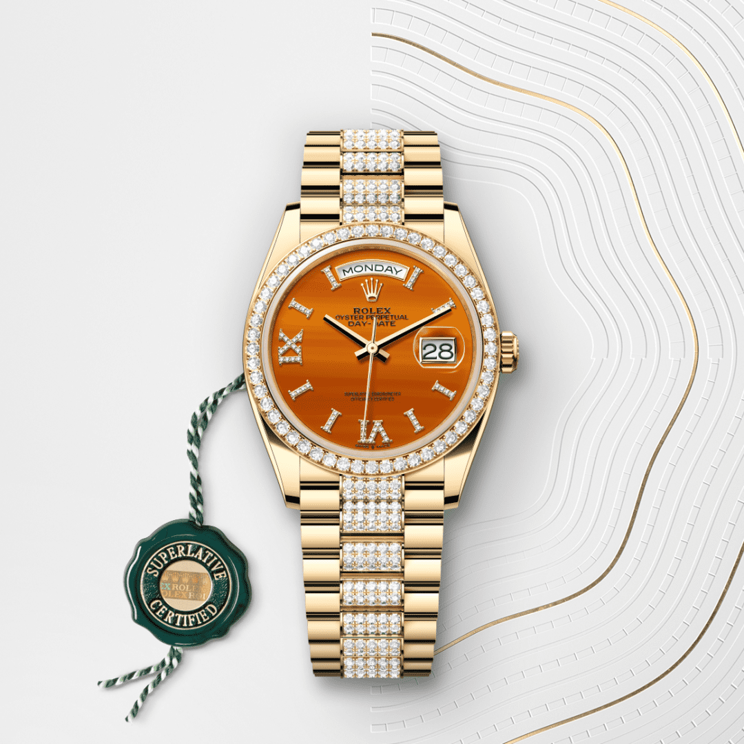 Rolex Day-Date 36 Oyster, 36 mm, sarı altın ve pırlanta M128348RBR-0050