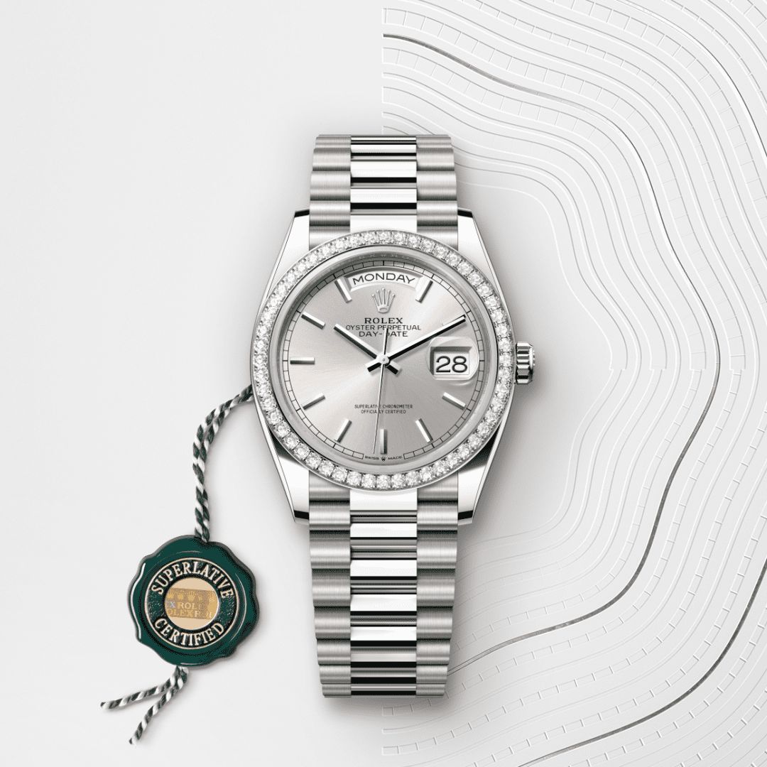 Rolex Day-Date 36 Oyster, 36 mm, beyaz altın ve pırlanta M128349RBR-0001