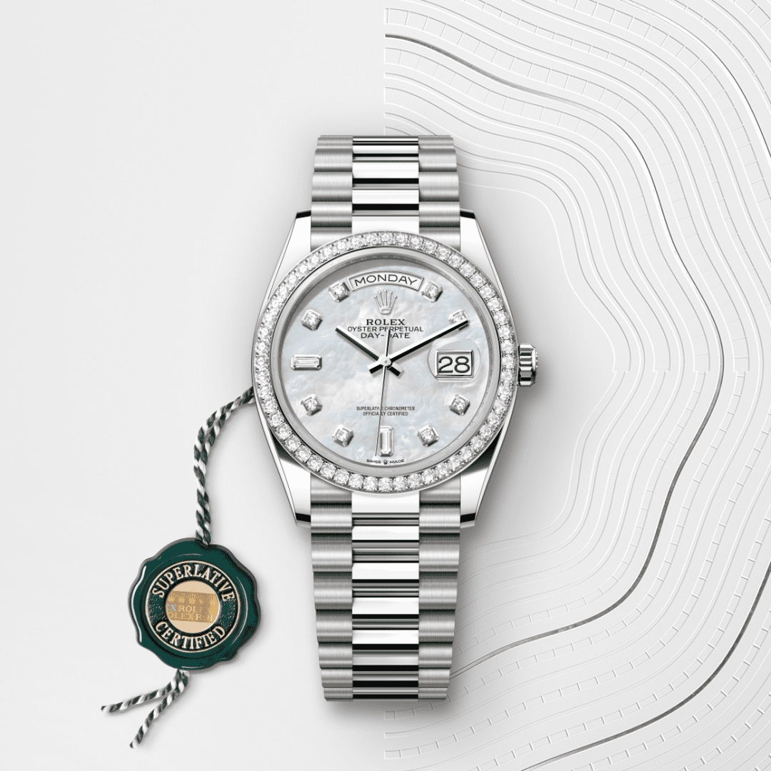 Rolex Day-Date 36 Oyster, 36 mm, beyaz altın ve pırlanta M128349RBR-0004