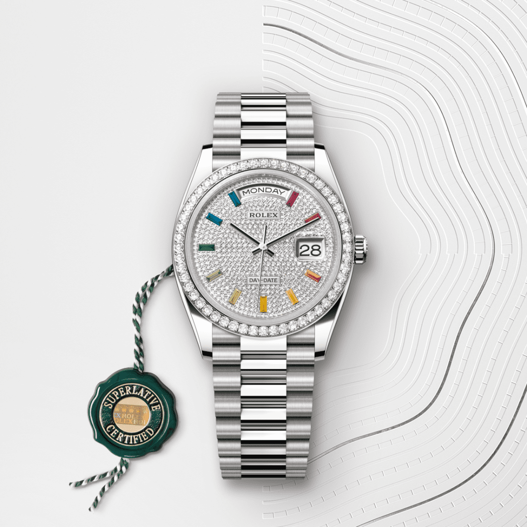 Rolex Day-Date 36 Oyster, 36 mm, beyaz altın ve pırlanta M128349RBR-0006