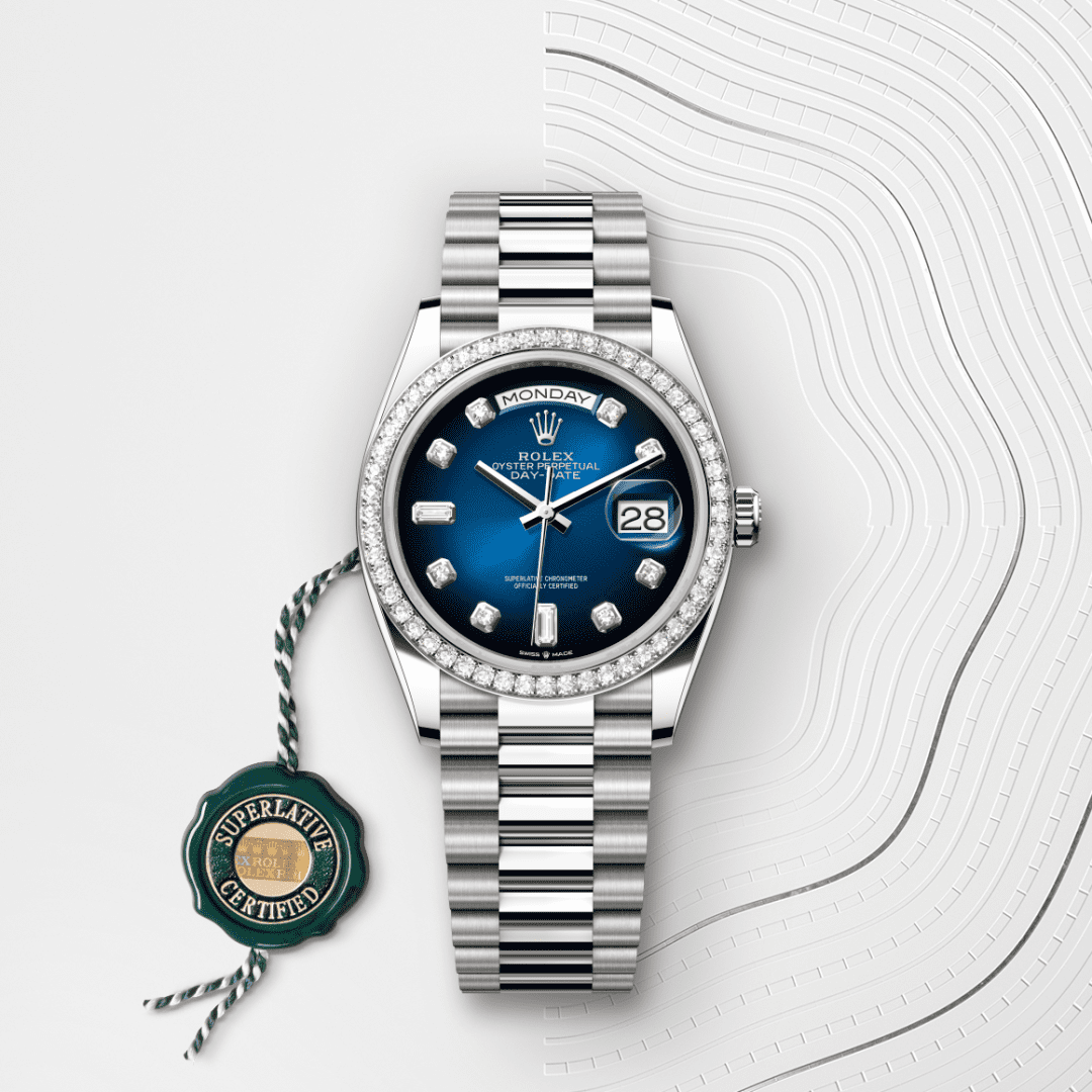 Rolex Day-Date 36 Oyster, 36 mm, beyaz altın ve pırlanta M128349RBR-0010