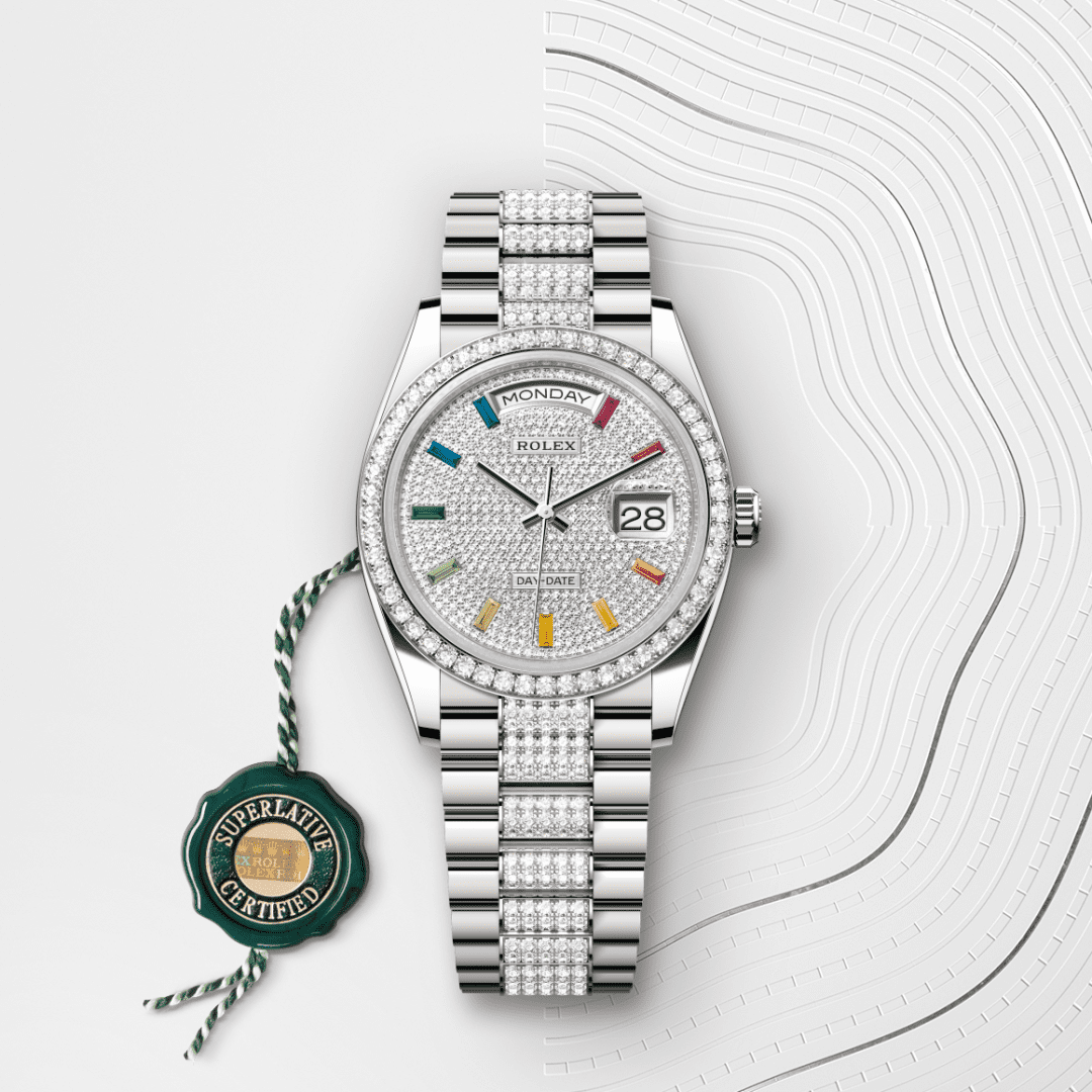 Rolex Day-Date 36 Oyster, 36 mm, white gold and diamonds M128349RBR-0012
