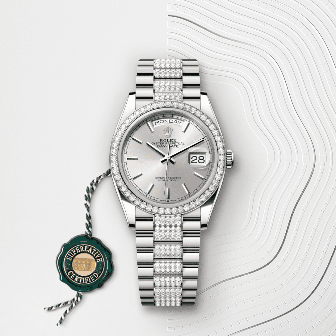 Rolex Day-Date 36 Oyster, 36 mm, beyaz altın ve pırlanta M128349RBR-0013