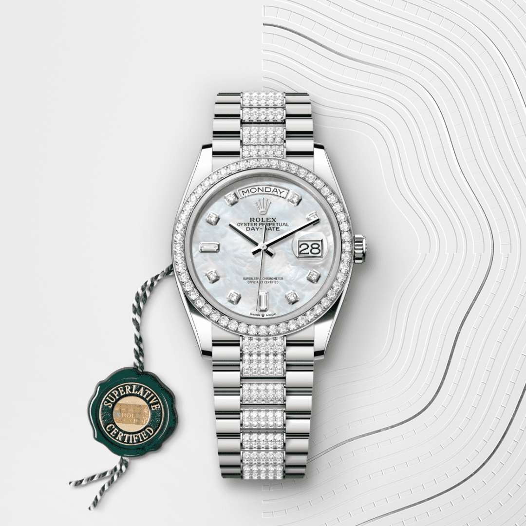Rolex Day-Date 36 Oyster, 36 mm, beyaz altın ve pırlanta M128349RBR-0014