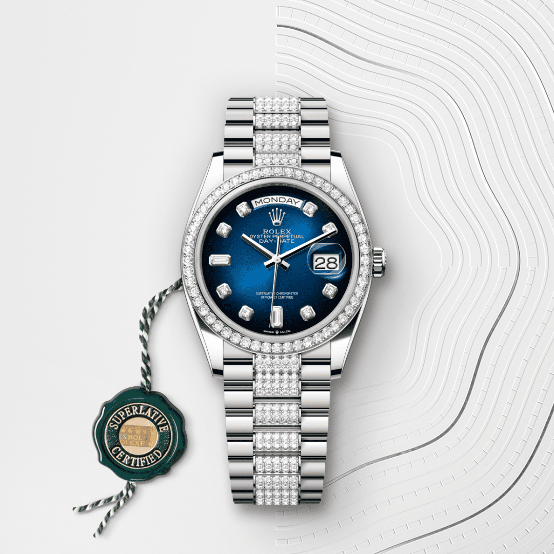 Rolex Day-Date 36 Oyster, 36 mm, beyaz altın ve pırlanta M128349RBR-0016