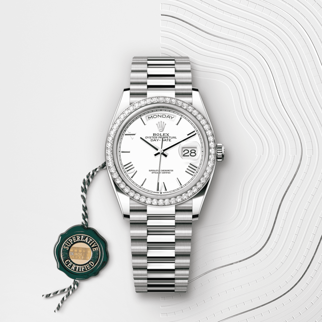 Rolex Day-Date 36 Oyster, 36 mm, beyaz altın ve pırlanta M128349RBR-0043
