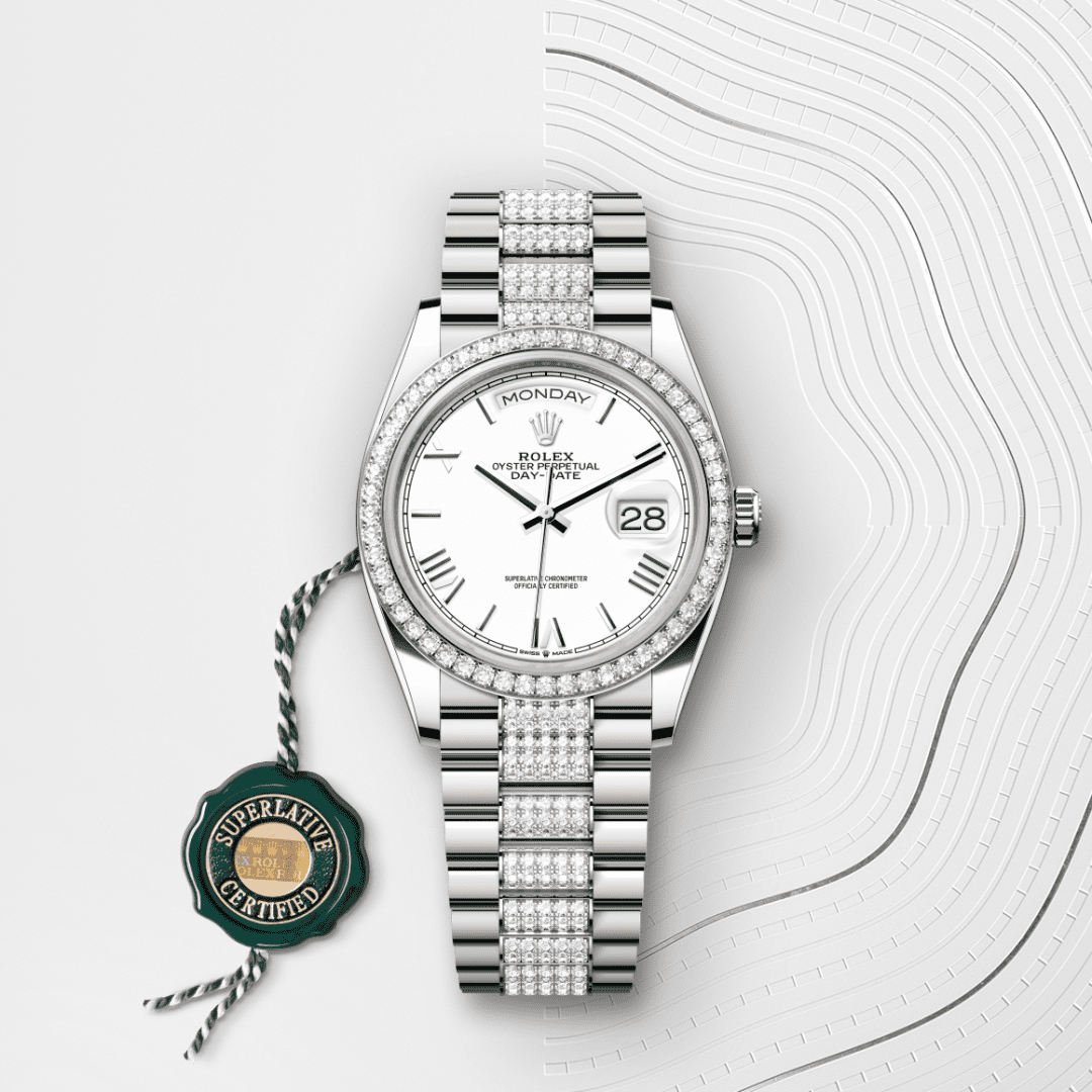 Rolex Day-Date 36 Oyster, 36 mm, beyaz altın ve pırlanta M128349RBR-0044