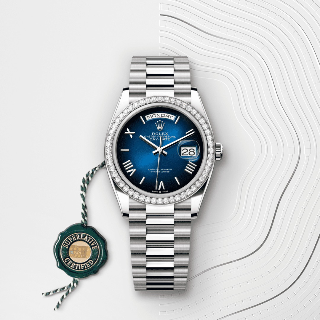 Rolex Day-Date 36 Oyster, 36 mm, beyaz altın ve pırlanta M128349RBR-0047