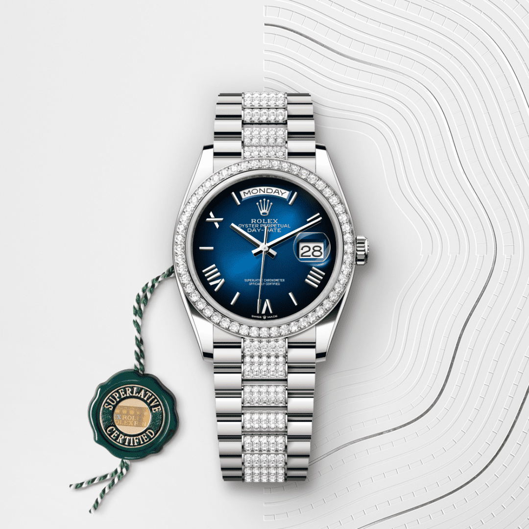 Rolex Day-Date 36 Oyster, 36 mm, beyaz altın ve pırlanta M128349RBR-0048