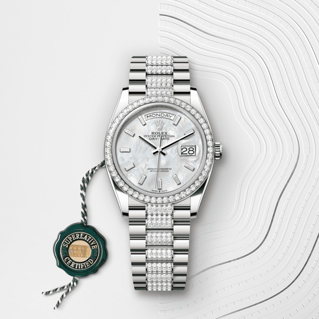 Rolex Day-Date 36 Oyster, 36 mm, beyaz altın ve pırlanta M128349RBR-0050