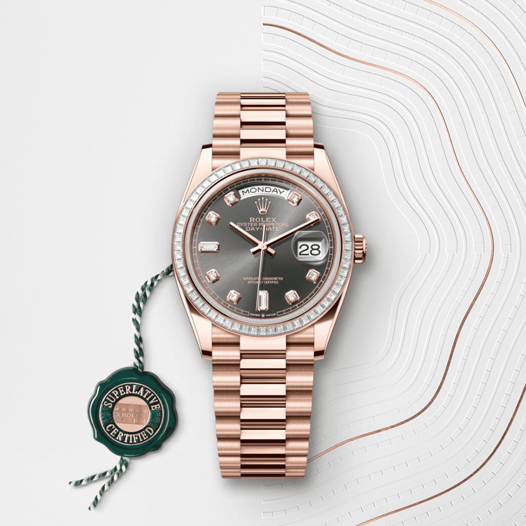 Rolex Day-Date 36 Oyster, 36 mm, Everose altın ve pırlanta M128395TBR-0012