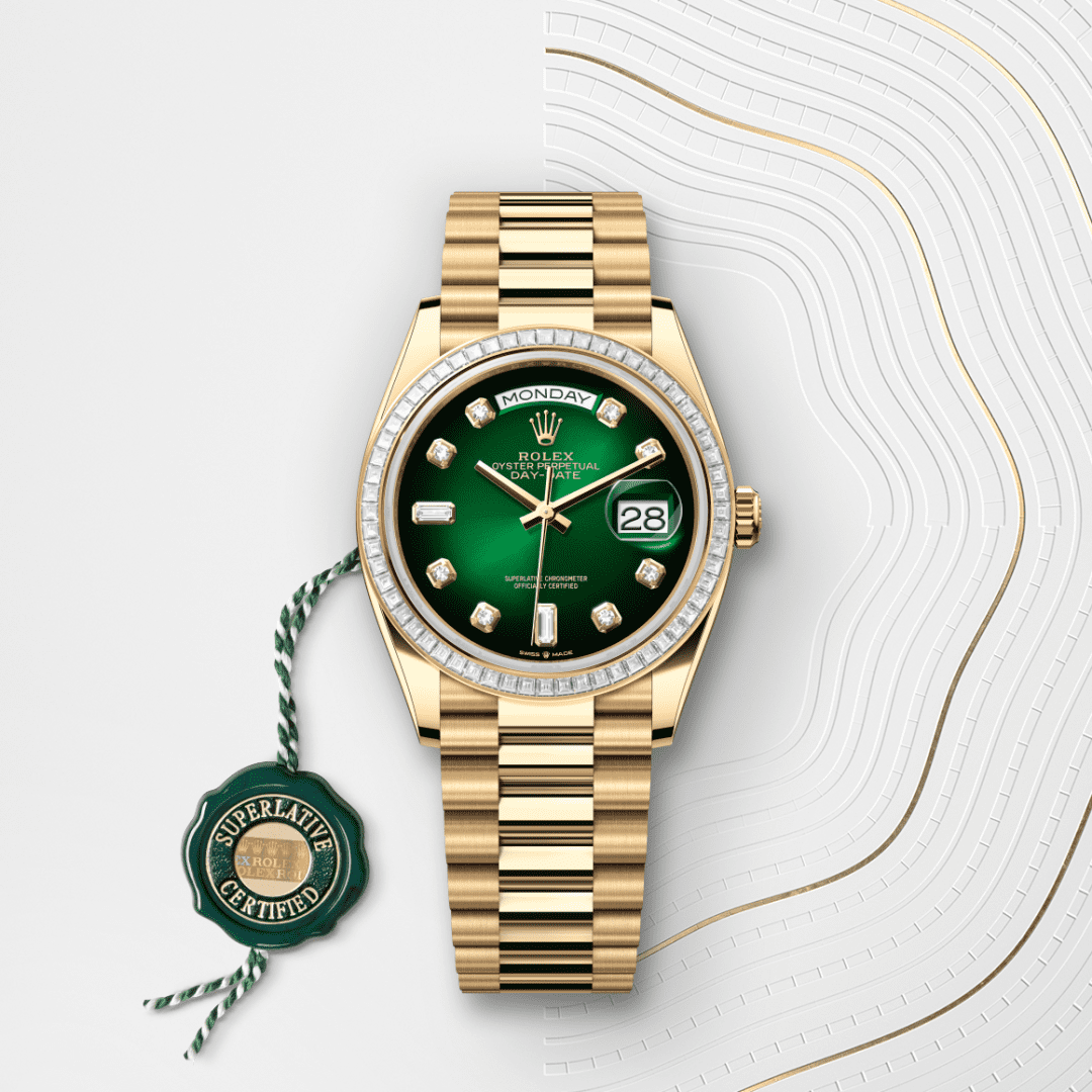 Rolex Day-Date 36 Oyster, 36 mm, sarı altın ve pırlanta M128398TBR-0008