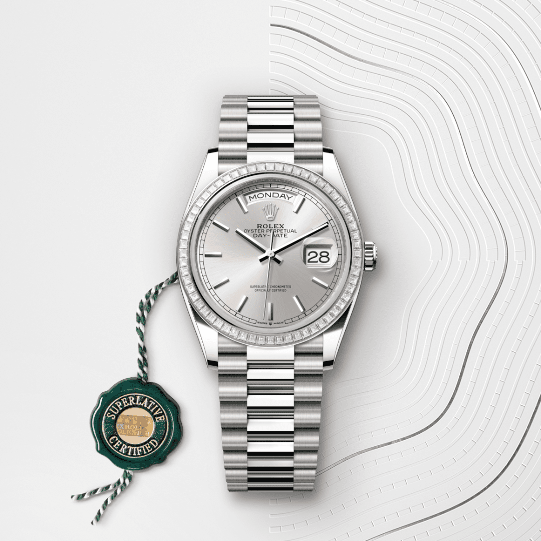 Rolex Day-Date 36 Oyster, 36 mm, beyaz altın ve pırlanta M128399TBR-0001