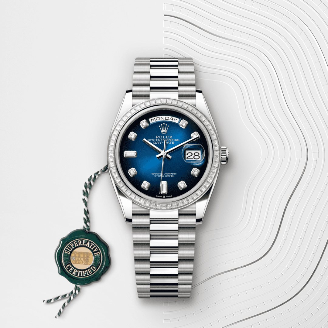 Rolex Day-Date 36 Oyster, 36 mm, beyaz altın ve pırlanta M128399TBR-0007