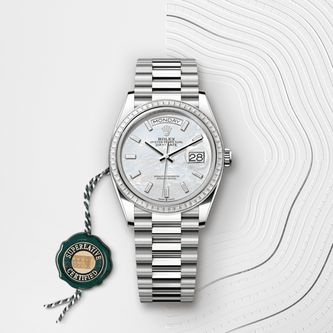 Rolex Day-Date 36 Oyster, 36 mm, beyaz altın ve pırlanta M128399TBR-0023