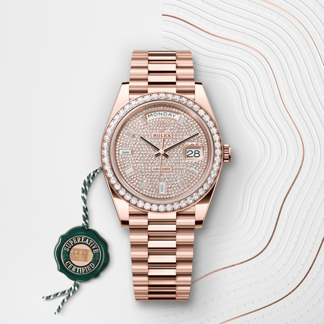 Rolex Day-Date 40 Oyster, 40 mm, Everose altın ve pırlanta M228345RBR-0002