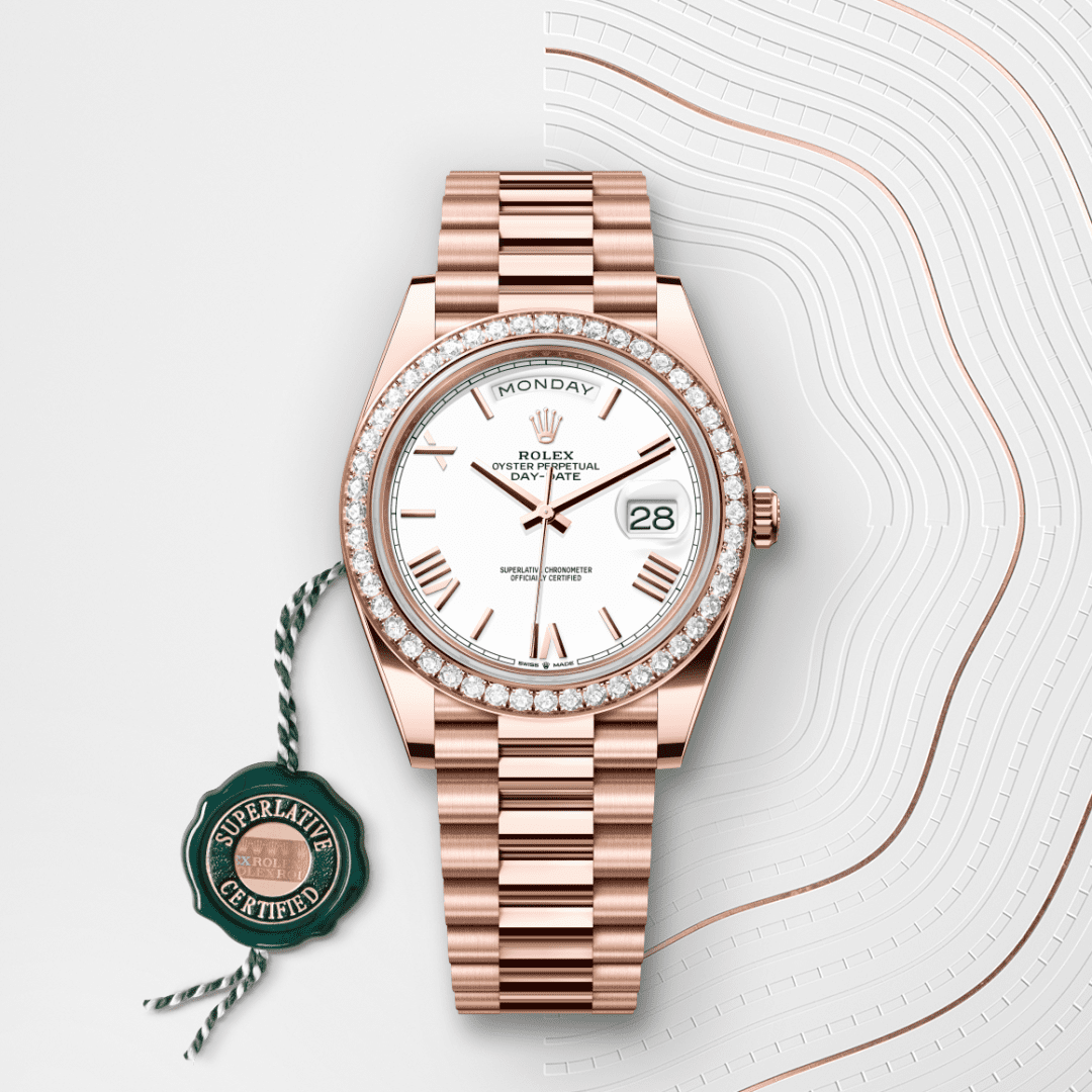 Rolex Day-Date 40 Oyster, 40 mm, Everose altın ve pırlanta M228345RBR-0012