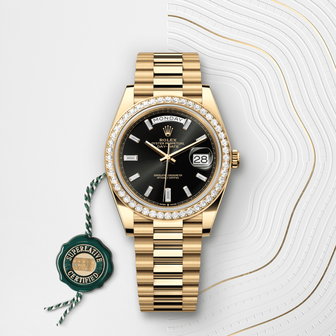 Rolex Day-Date 40 Oyster, 40 mm, sarı altın ve pırlanta M228348RBR-0001