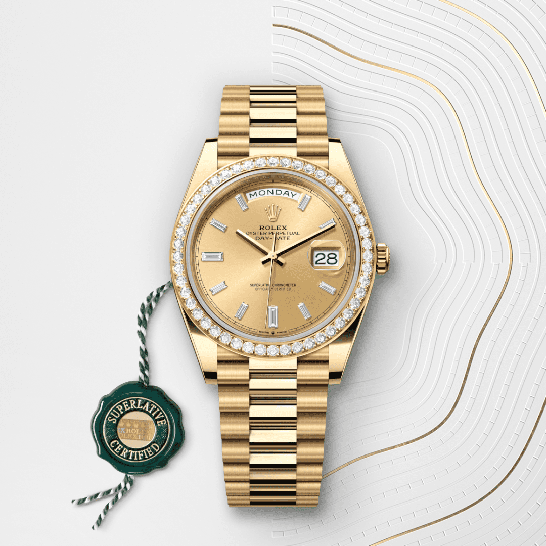 Rolex Day-Date 40 Oyster, 40 mm, sarı altın ve pırlanta M228348RBR-0002