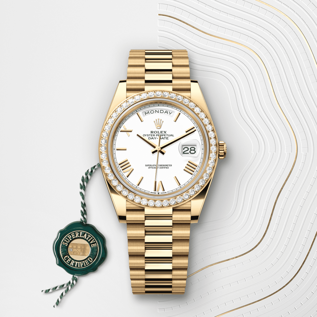 Rolex Day-Date 40 Oyster, 40 mm, sarı altın ve pırlanta M228348RBR-0034
