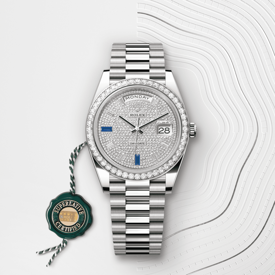 Rolex Day-Date 40 Oyster, 40 mm, beyaz altın ve pırlanta M228349RBR-0036