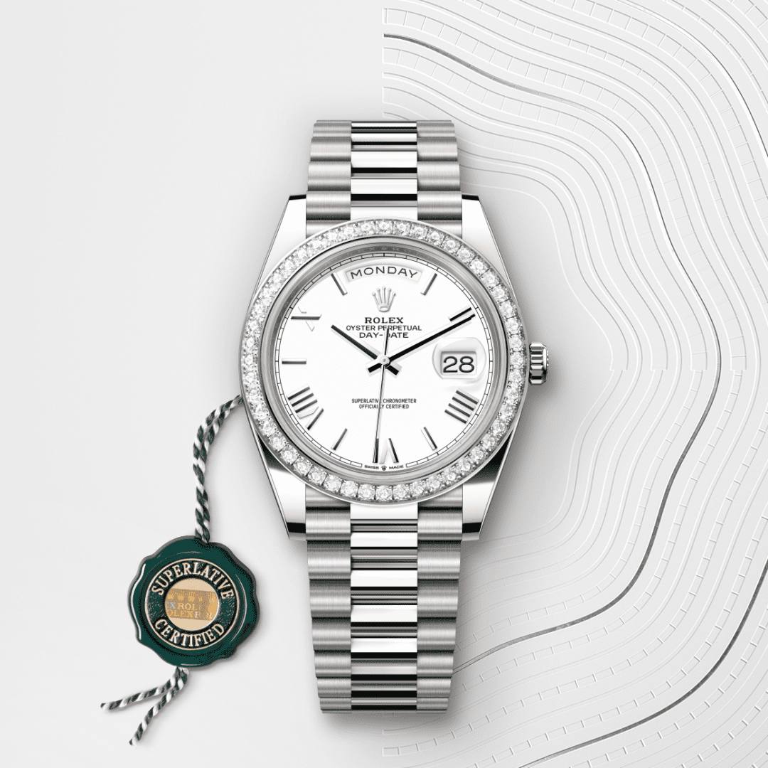 Rolex Day-Date 40 Oyster, 40 mm, beyaz altın ve pırlanta M228349RBR-0039