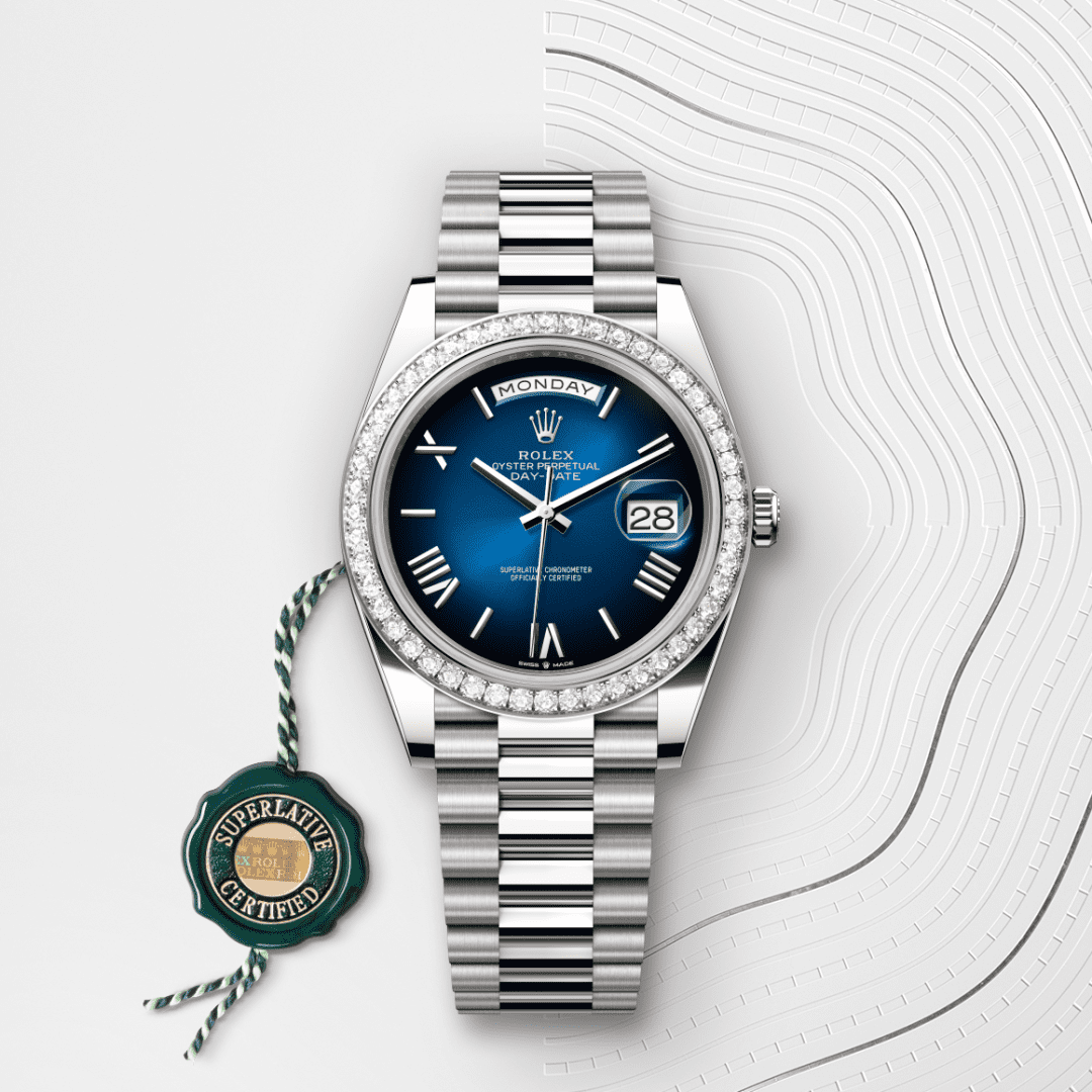 Rolex Day-Date 40 Oyster, 40 mm, beyaz altın ve pırlanta M228349RBR-0045
