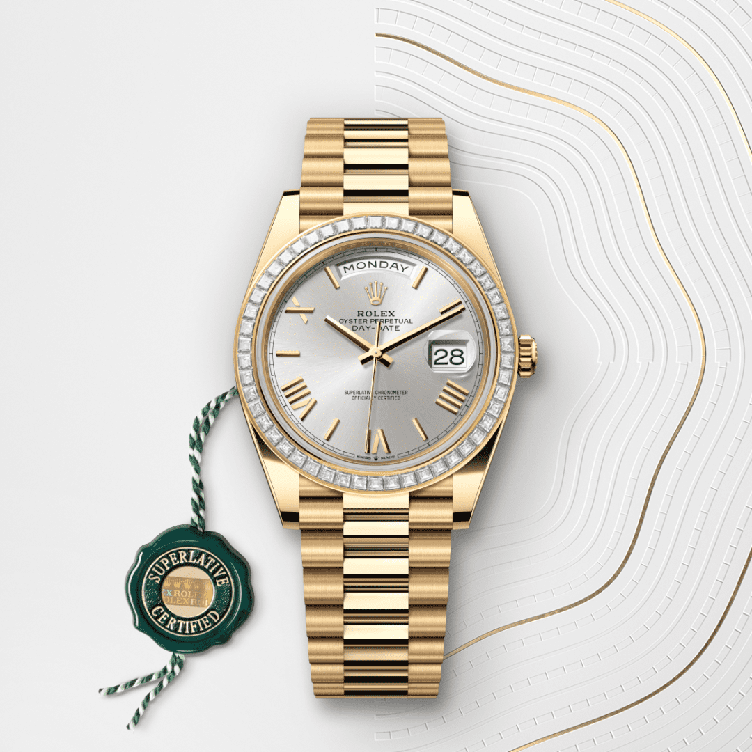 Rolex Day-Date 40 Oyster, 40 mm, sarı altın ve pırlanta M228398TBR-0006