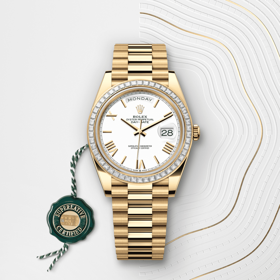 Rolex Day-Date 40 Oyster, 40 mm, sarı altın ve pırlanta M228398TBR-0033