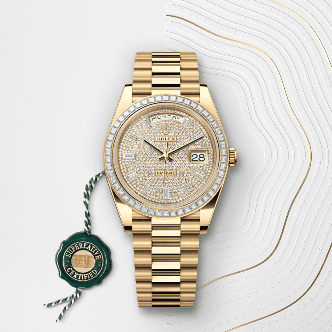 Rolex Day-Date 40 Oyster, 40 mm, sarı altın ve pırlanta M228398TBR-0036