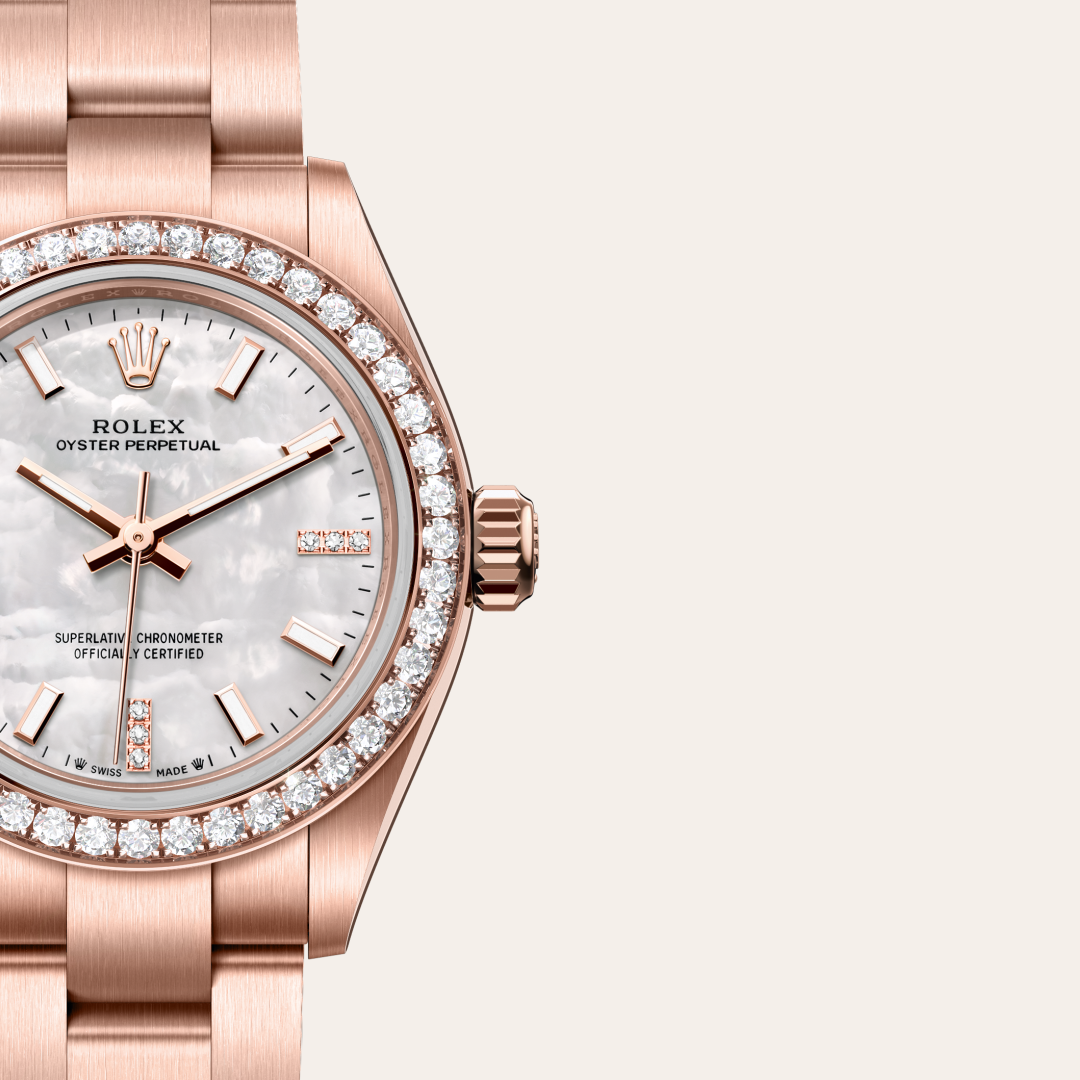 Rolex Oyster Perpetual 28 Oyster, 28 mm, Everose altın ve pırlanta M276245RBR-0001
