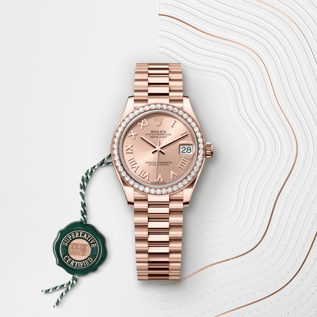 Rolex Datejust 31 Oyster, 31 mm, Everose altın ve pırlanta M278285RBR-0029