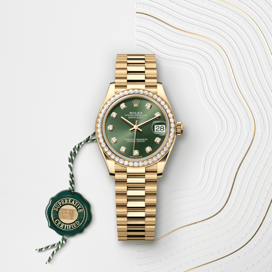 Rolex Datejust 31 Oyster, 31 mm, sarı altın ve pırlanta M278288RBR-0007