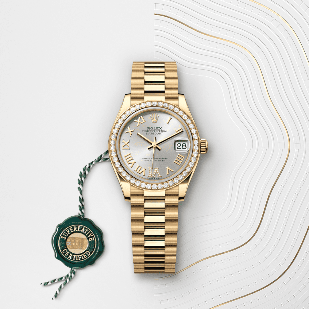 Rolex Datejust 31 Oyster, 31 mm, sarı altın ve pırlanta M278288RBR-0020