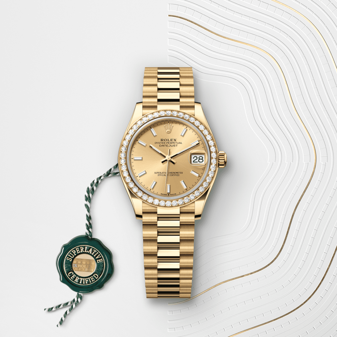 Rolex Datejust 31 Oyster, 31 mm, sarı altın ve pırlanta M278288RBR-0022