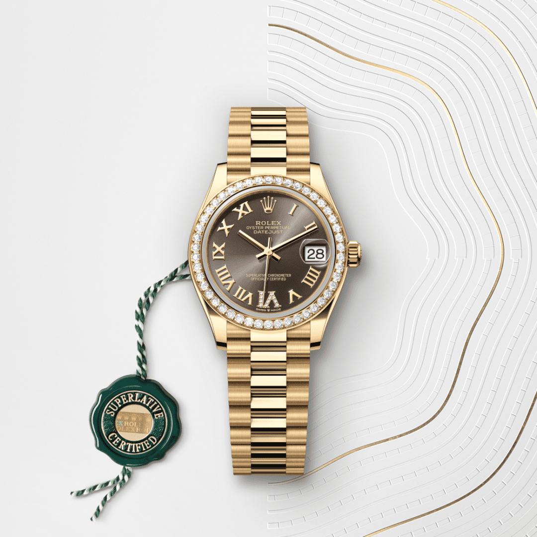Rolex Datejust 31 Oyster, 31 mm, sarı altın ve pırlanta M278288RBR-0026