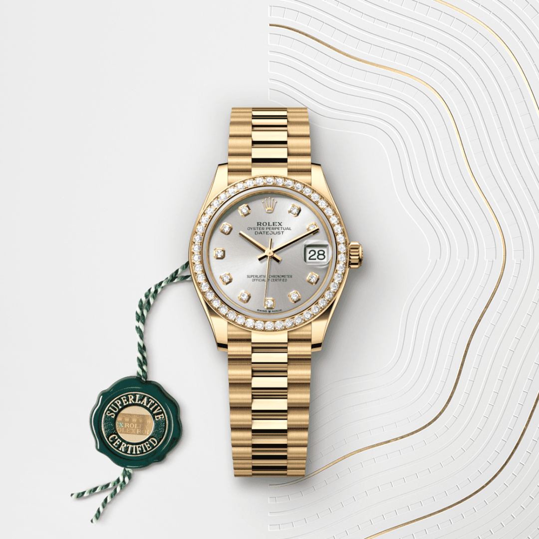 Rolex Datejust 31 Oyster, 31 mm, sarı altın ve pırlanta M278288RBR-0028