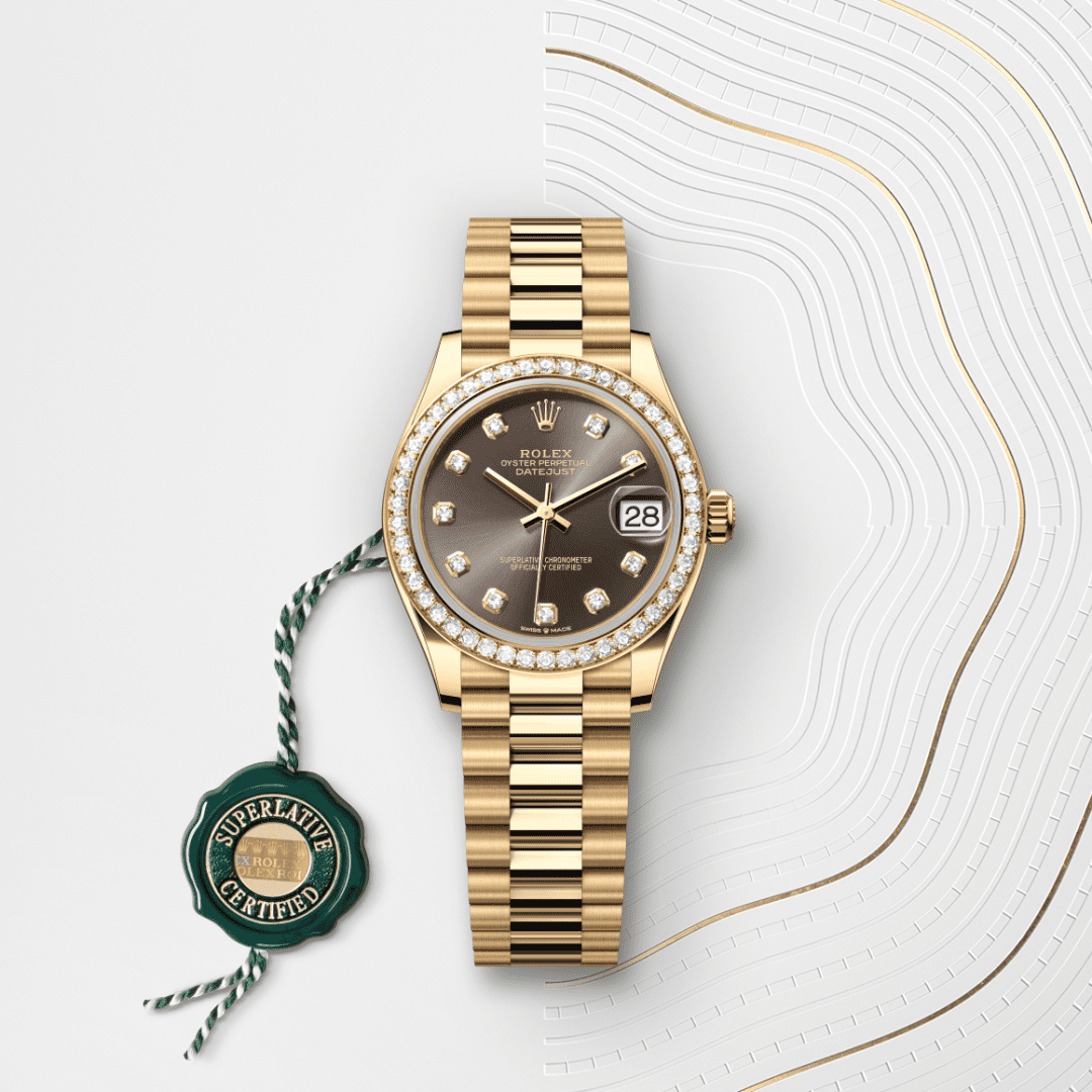 Rolex Datejust 31 Oyster, 31 mm, sarı altın ve pırlanta M278288RBR-0030