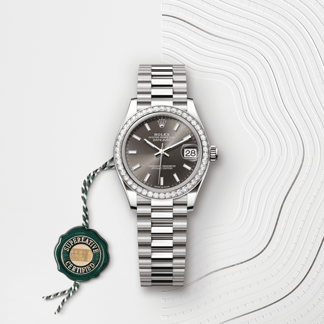 Rolex Datejust 31 Oyster, 31 mm, beyaz altın ve pırlanta M278289RBR-0014