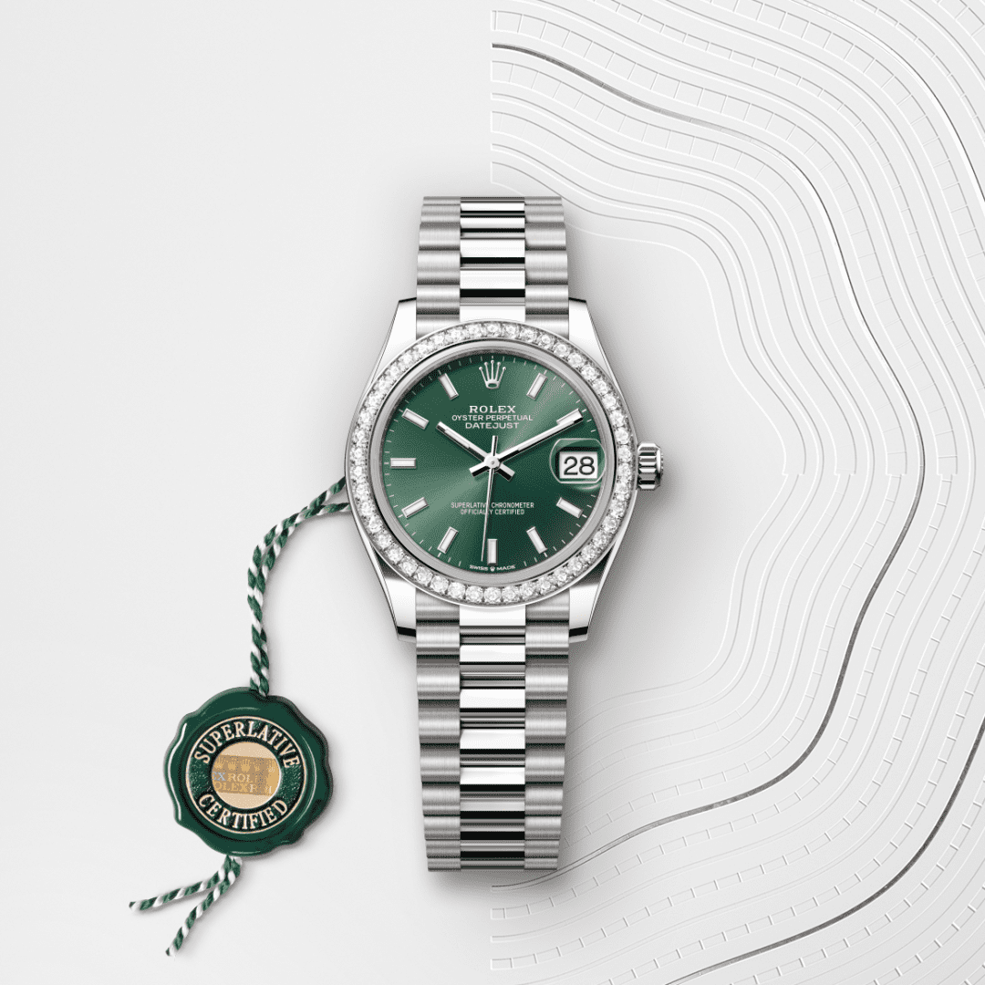 Rolex Datejust 31 Oyster, 31 mm, beyaz altın ve pırlanta M278289RBR-0015