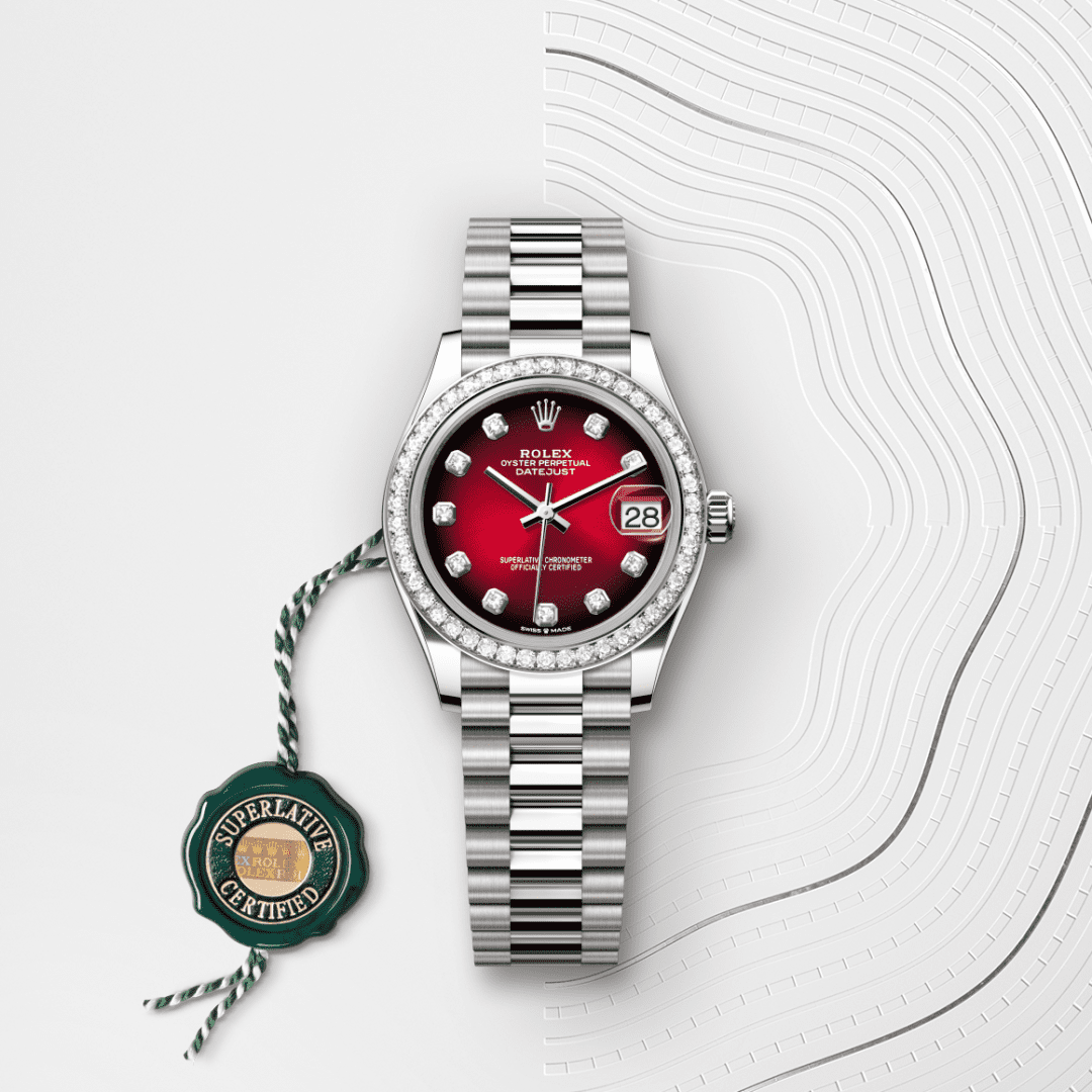 Rolex Datejust 31 Oyster, 31 mm, beyaz altın ve pırlanta M278289RBR-0028