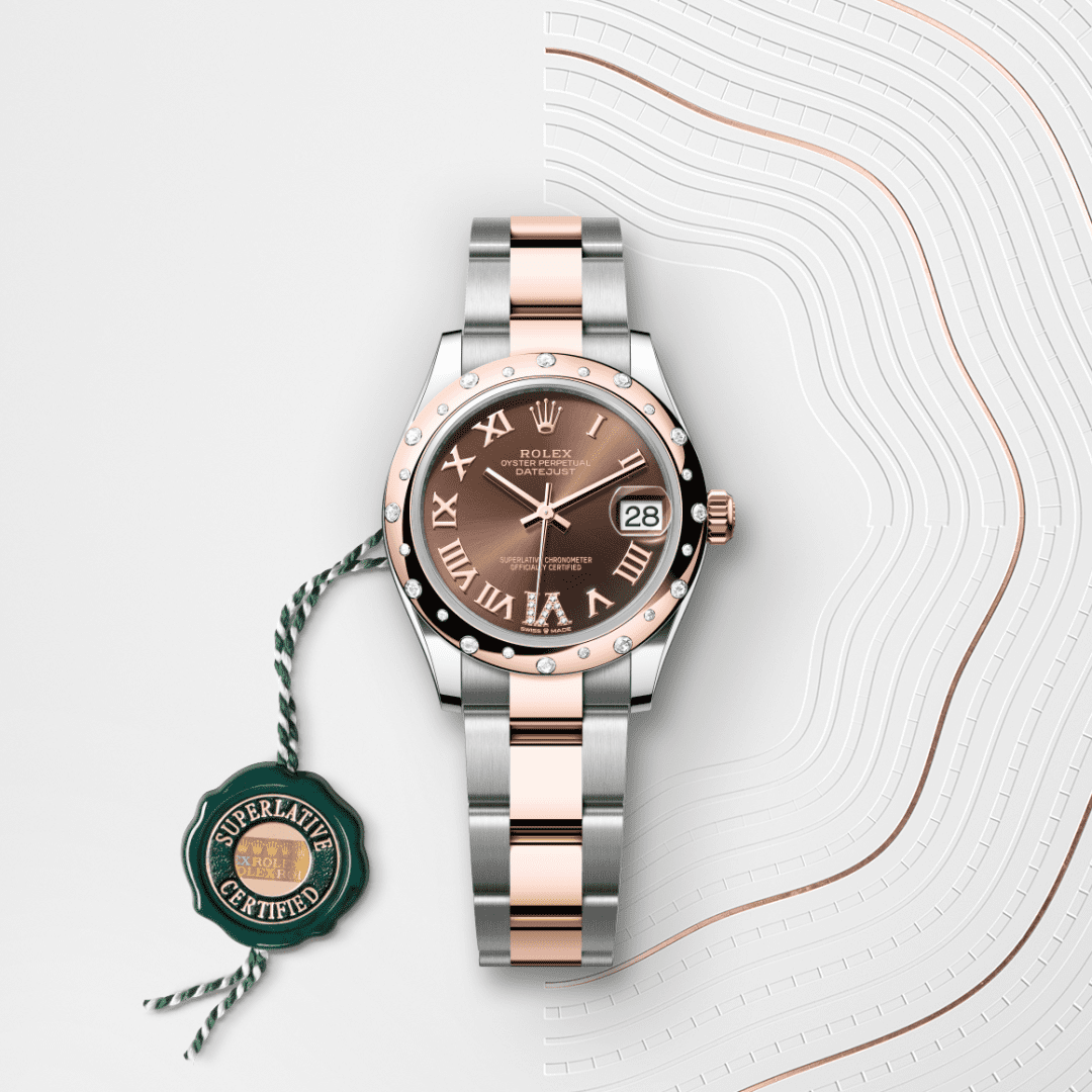 Rolex Datejust 31 Oyster, 31 mm, Oystersteel çelik, Everose altın ve pırlanta M278341RBR-0003