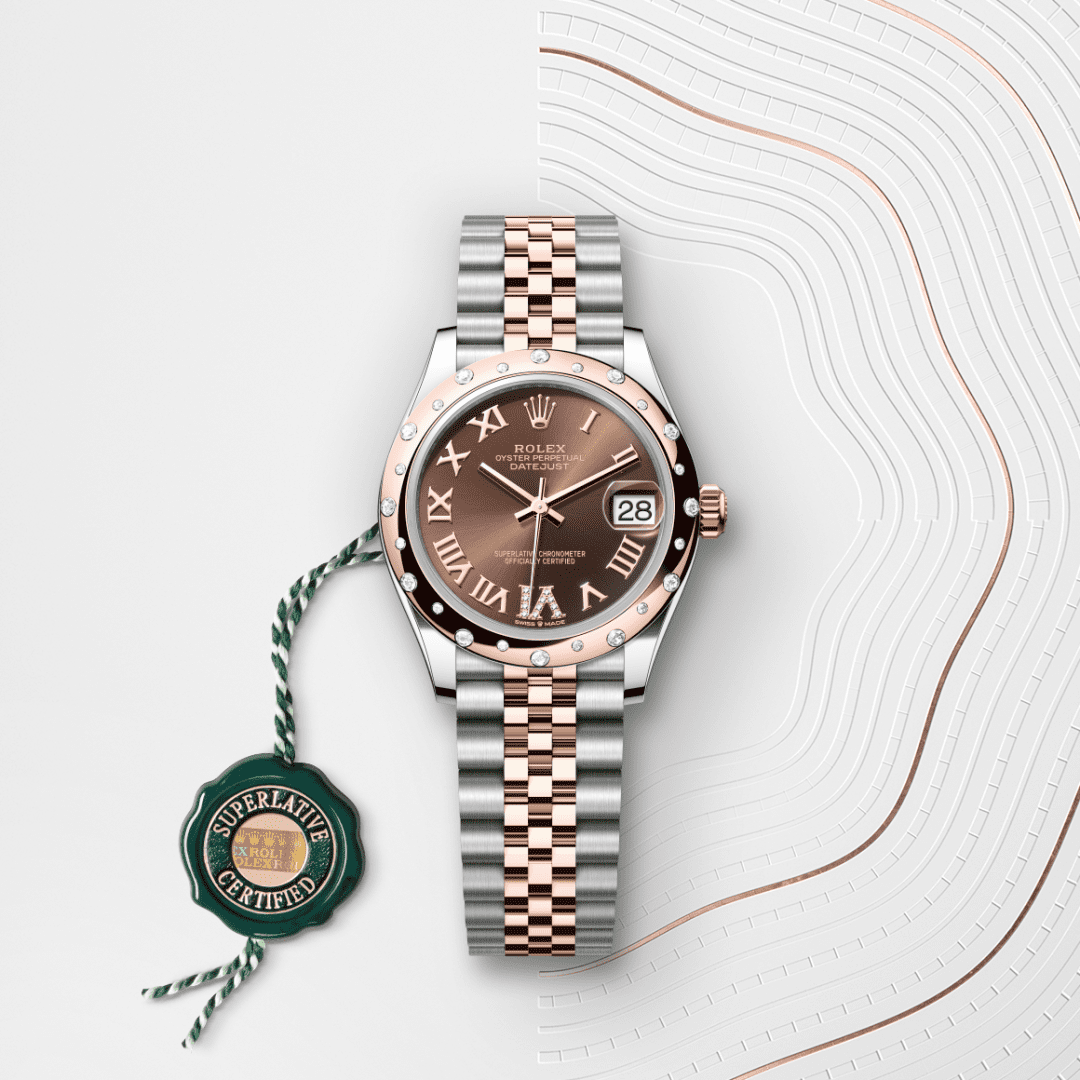 Rolex Datejust 31 Oyster, 31 mm, Oystersteel çelik, Everose altın ve pırlanta M278341RBR-0004