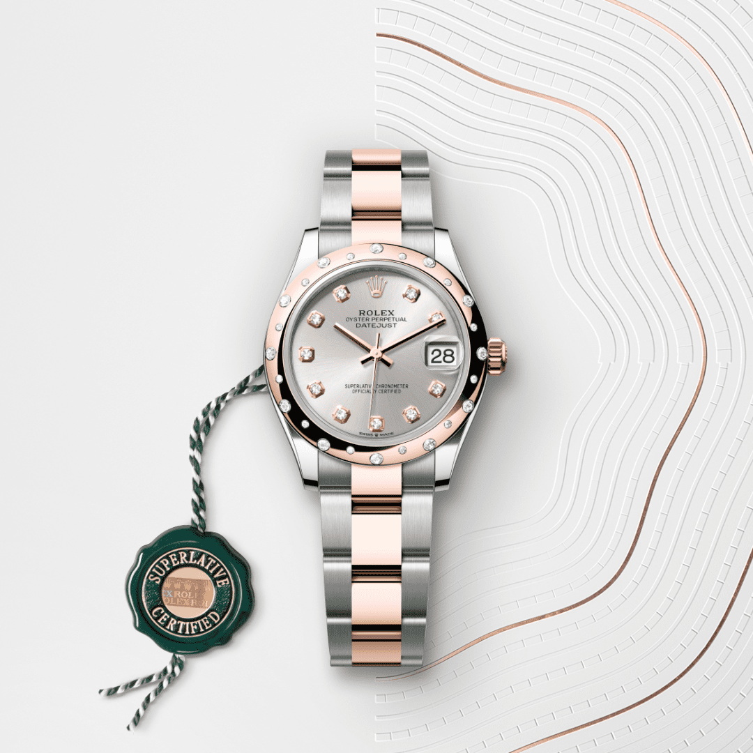 Rolex Datejust 31 Oyster, 31 mm, Oystersteel çelik, Everose altın ve pırlanta M278341RBR-0015