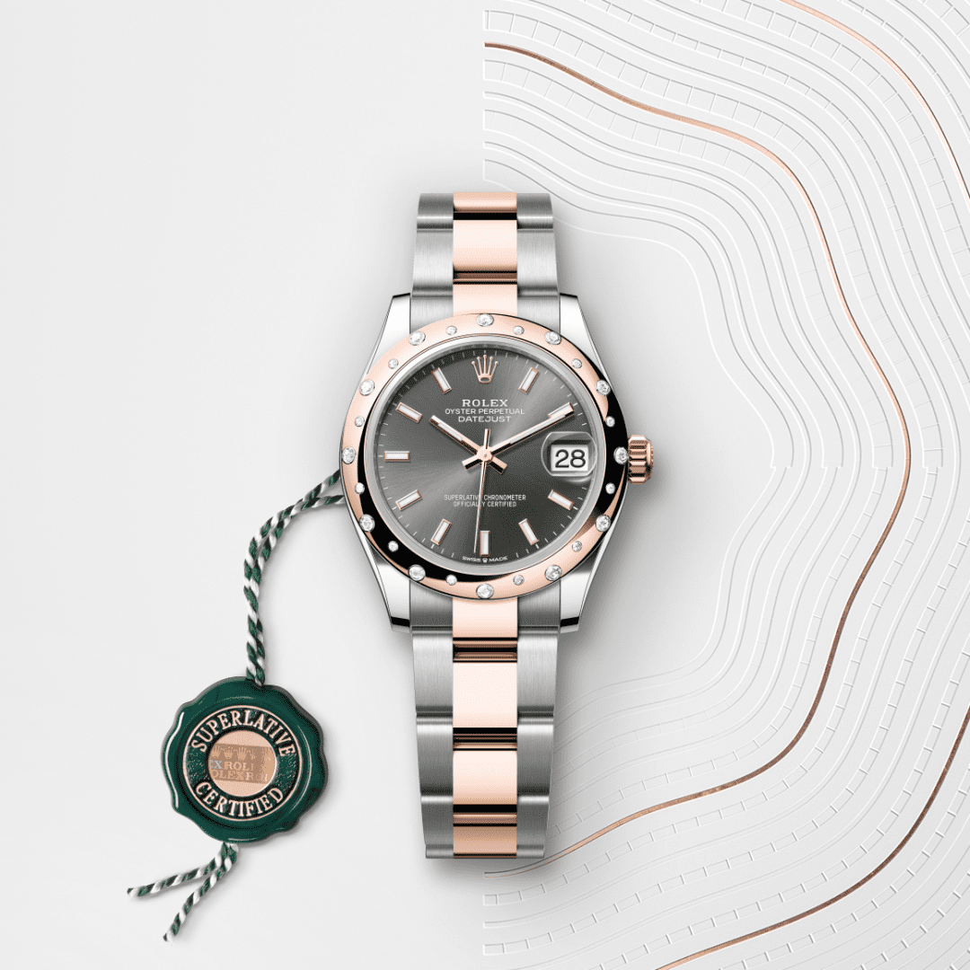 Rolex Datejust 31 Oyster, 31 mm, Oystersteel çelik, Everose altın ve pırlanta M278341RBR-0017